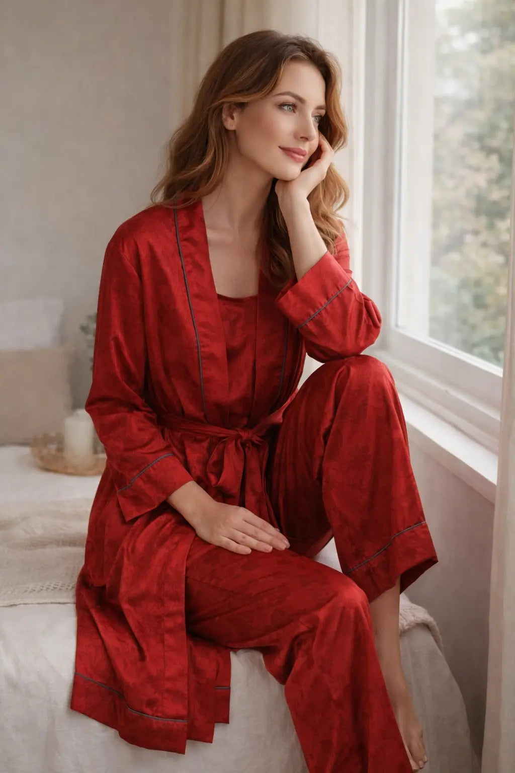SERENA .  Pijama satinado 3 piezas